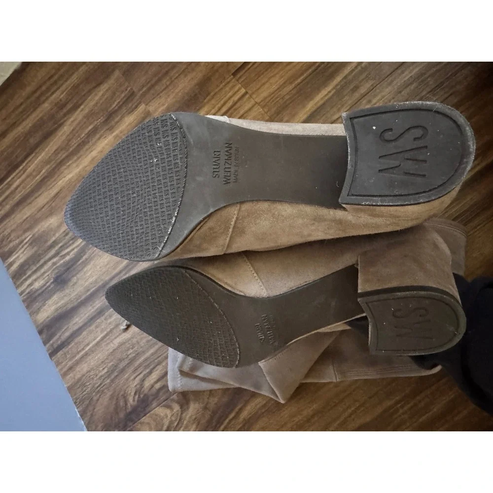 Stuart Weitzman Tieland Over The Knee Suede Taupe Gray Heel Pointed Toe Size 6